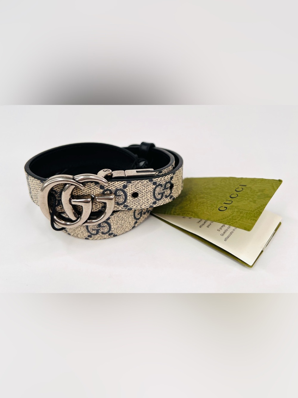 Gucci GG Supreme Canvas Leather Double G Interlocking Belt Size 38 cm - 95 in - Picture 2 of 9